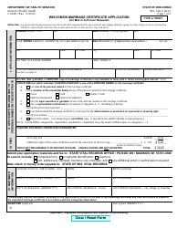 Form F-05281 Wisconsin Marriage Certificate Application - Wisconsin