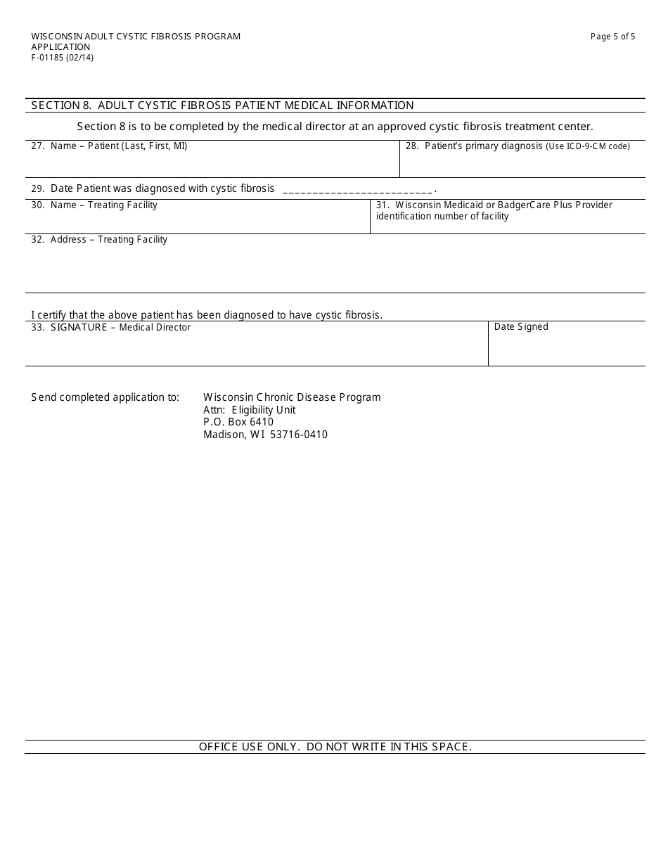 Form F-01185 Wisconsin Adult Cystic Fibrosis Program Application - Wisconsin, Page 5