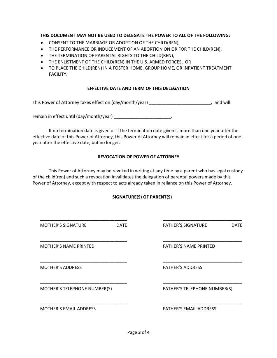 Wisconsin Power of Attorney Delegating Parental Power - Fill Out, Sign ...