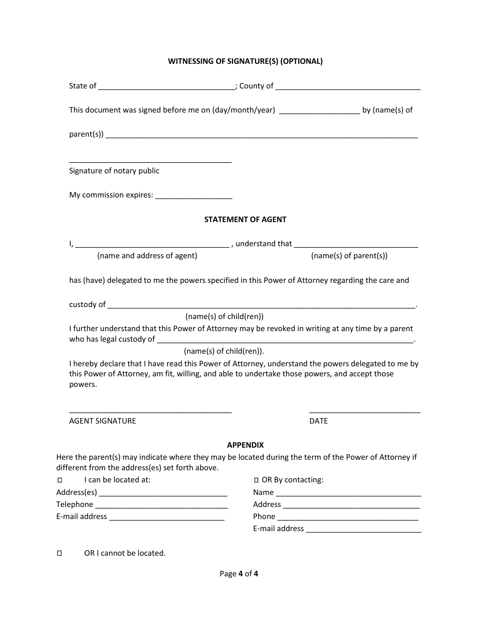 Power of Attorney Delegating Parental Power - Wisconsin, Page 4