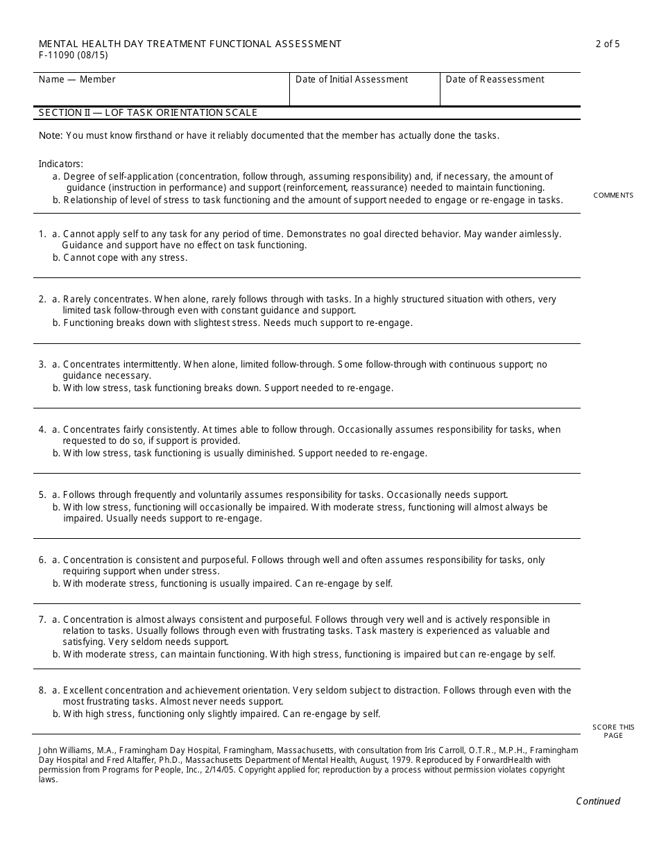 Form F-11090 Mental Health Day Treatment Functional Assessment - Wisconsin, Page 2