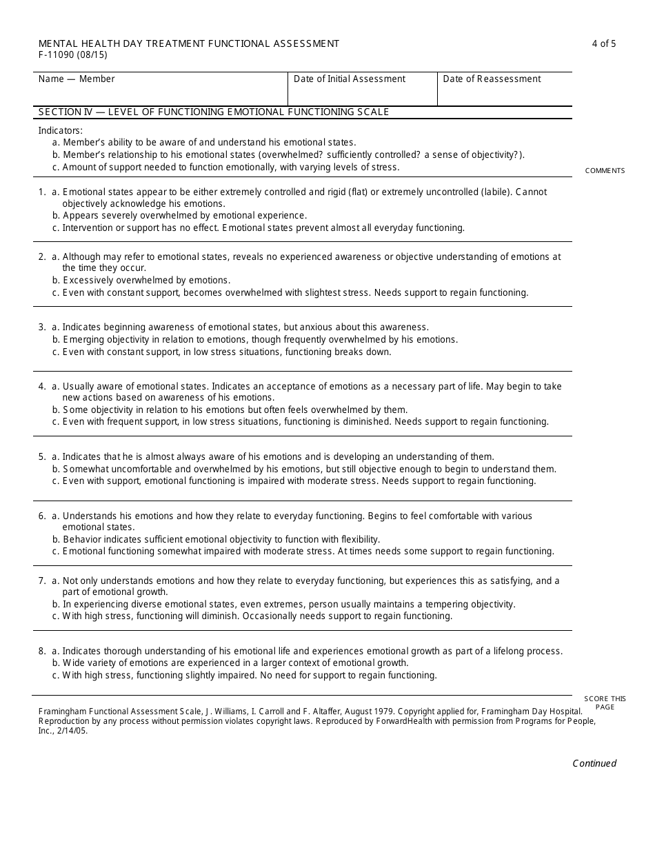 Form F-11090 Mental Health Day Treatment Functional Assessment - Wisconsin, Page 4