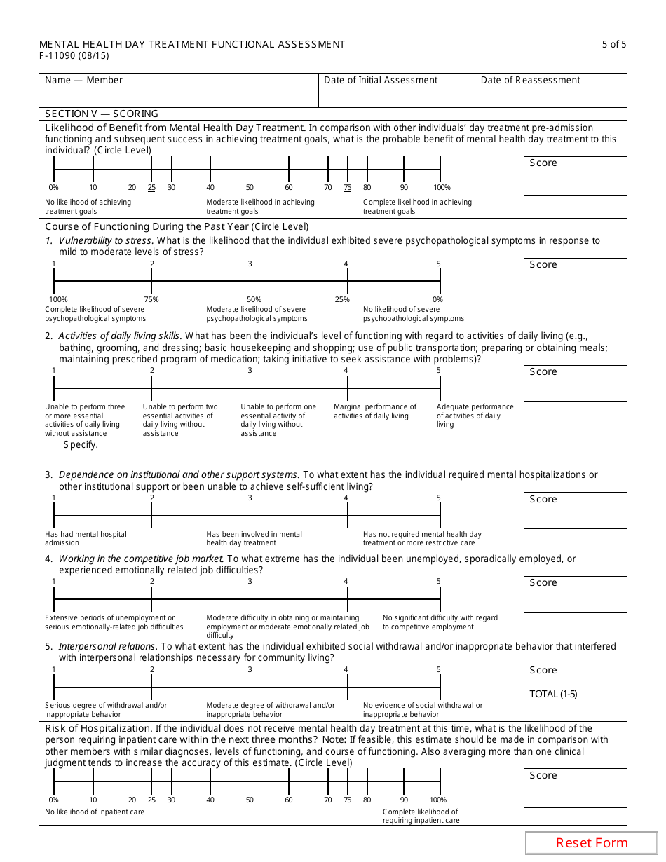 Form F-11090 Mental Health Day Treatment Functional Assessment - Wisconsin, Page 5