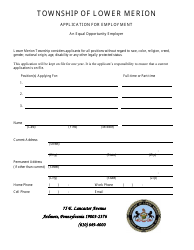 Document preview: Application for Employment - Township of Lower Merion, Pennsylvania