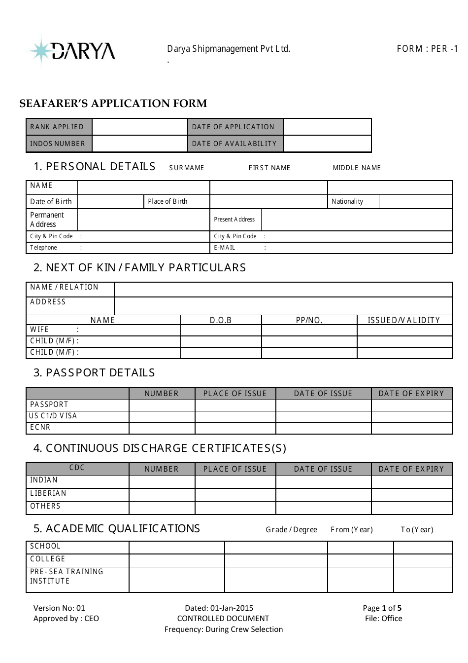 Seafarers Application Form - Darya Shipmanagement, Page 1