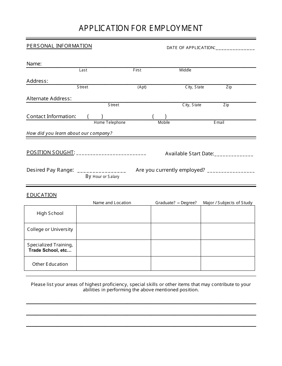 Employment Application Form - Blank, Page 1