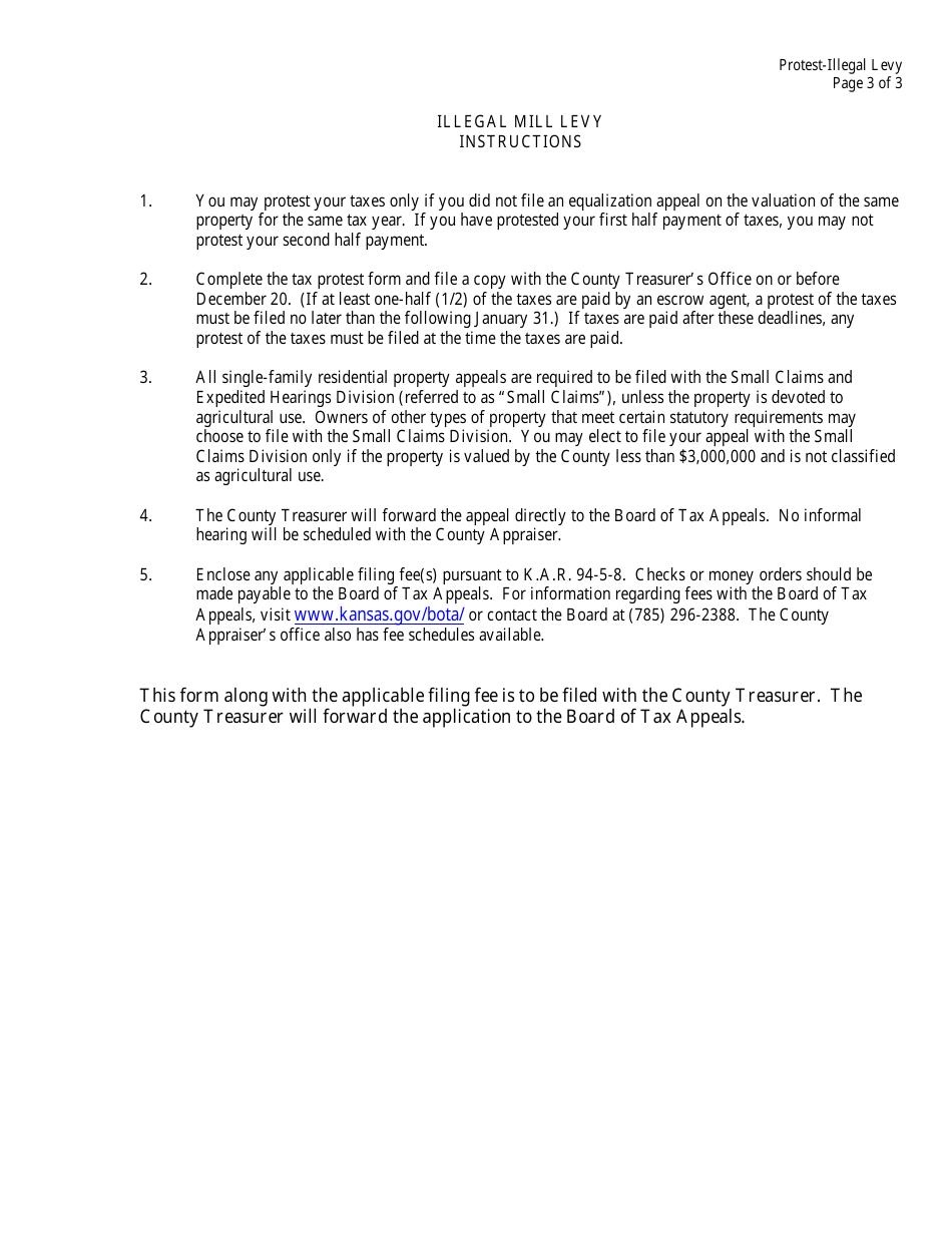 Form CTA-PR Payment Under Protest-Illegal Levy - Kansas, Page 3