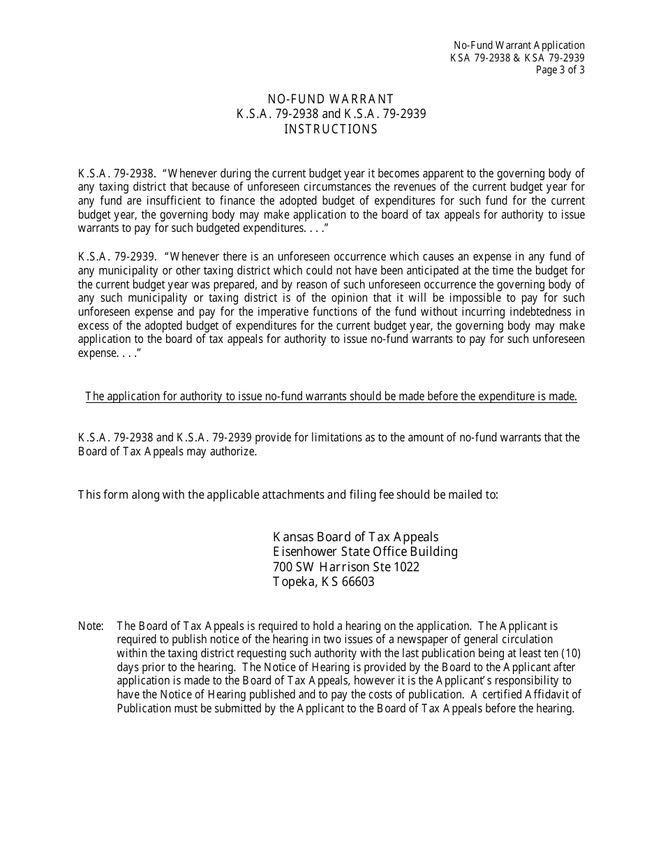 Form CTA-NFW No-Fund Warrant Application Form - Kansas, Page 3