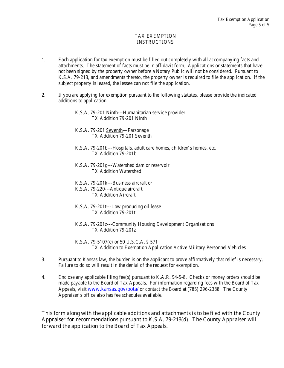 Form BTA-TX Tax Exemption Application - Kansas, Page 5