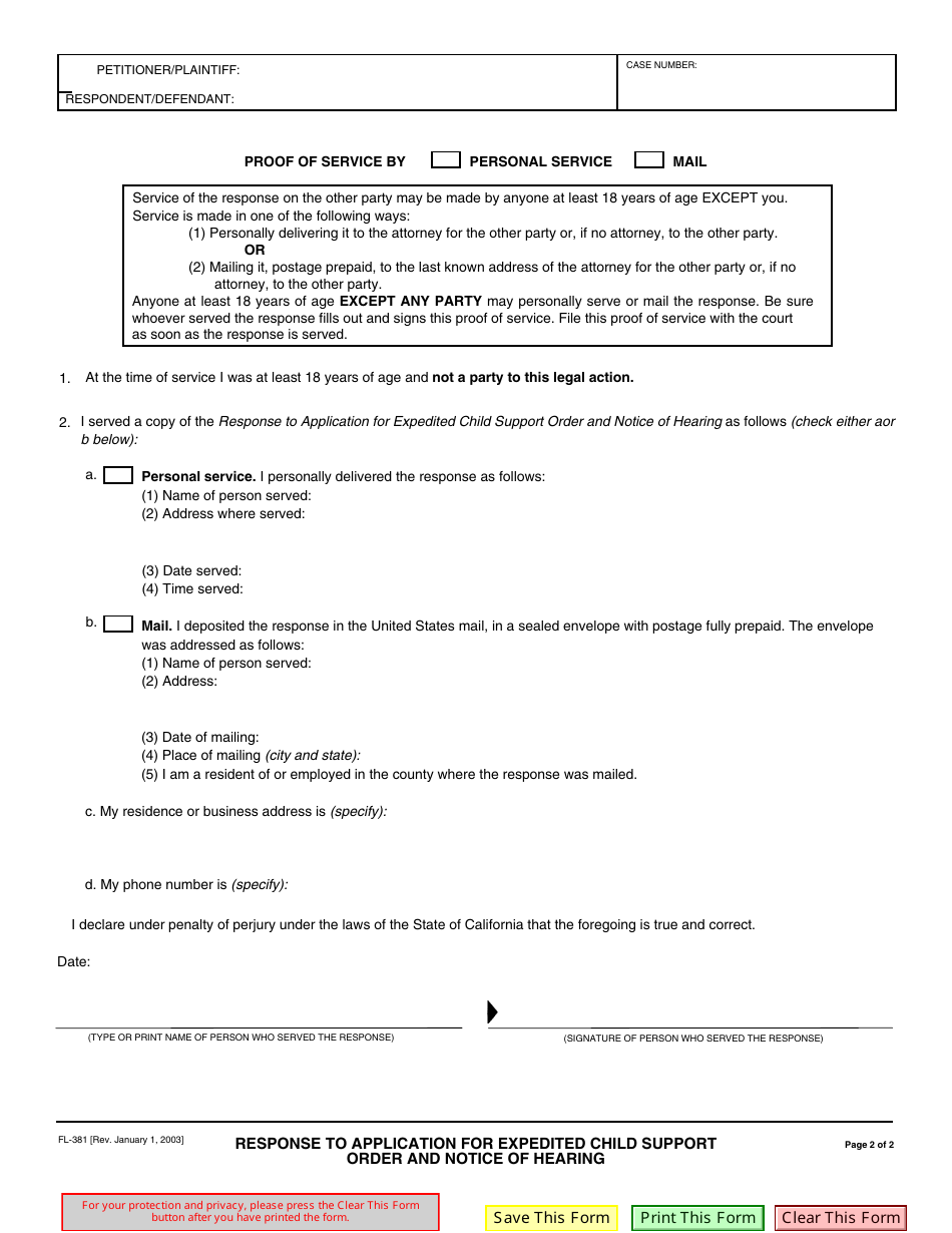 Form FL-381 - Fill Out, Sign Online and Download Fillable PDF ...