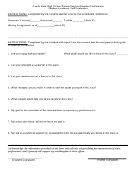 Document preview: Student Academic Self Evaluation Form - Castle View High School
