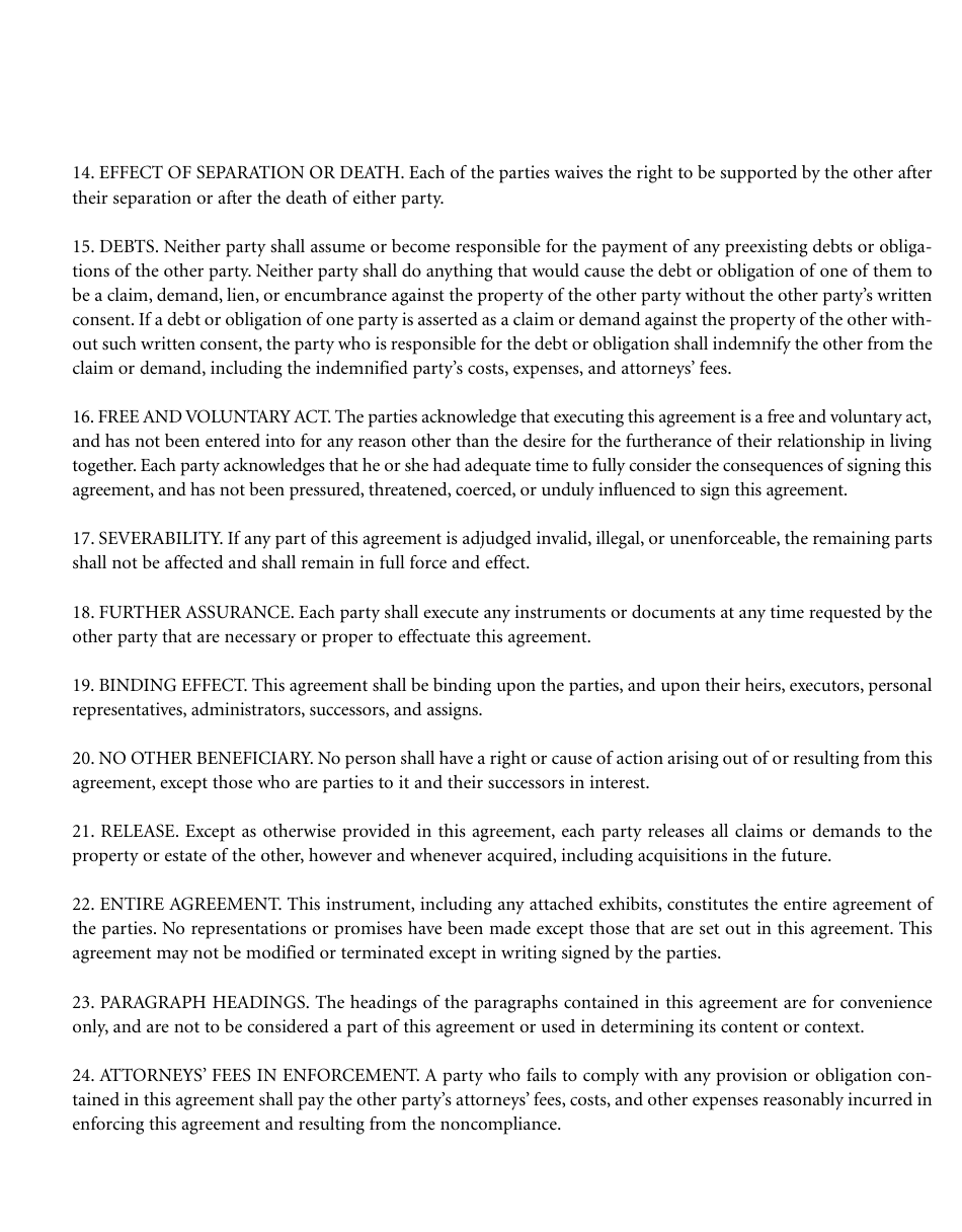 Cohabitation Agreement Template - Twenty Six Points, Page 3