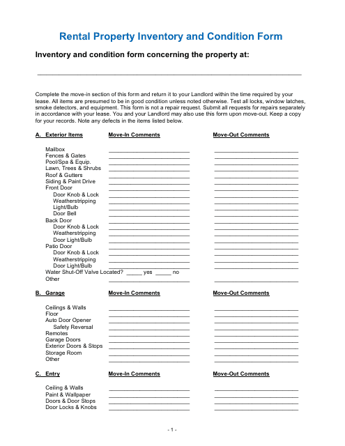Rental Property Inventory and Condition Template - organized checklist for documenting property details