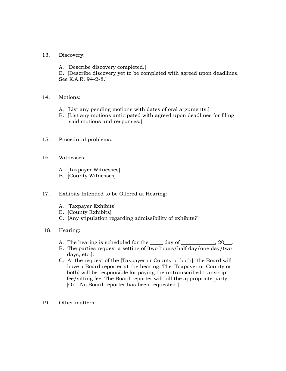 Prehearing Order - Kansas, Page 4