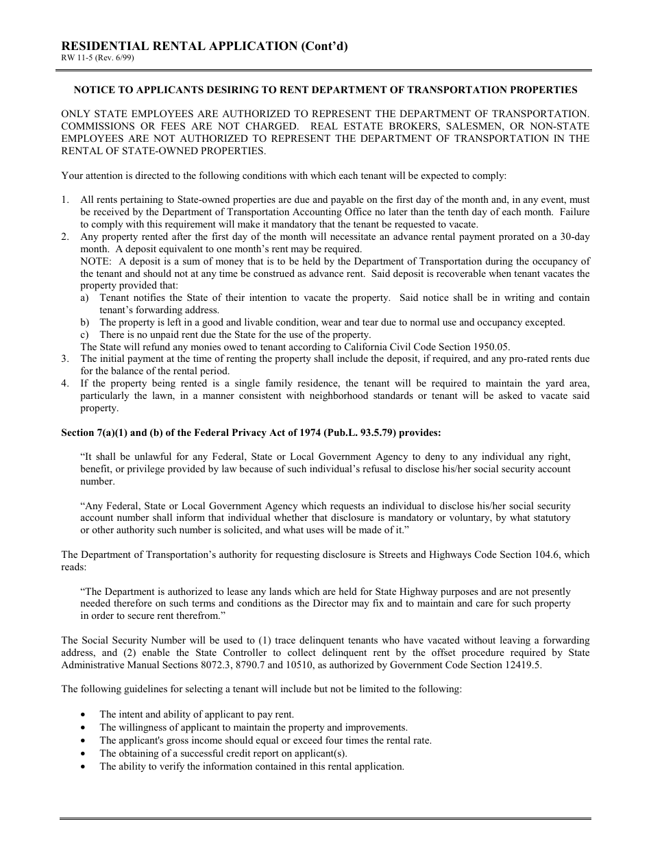 Form RW11-5 Residential Rental Application - California, Page 4