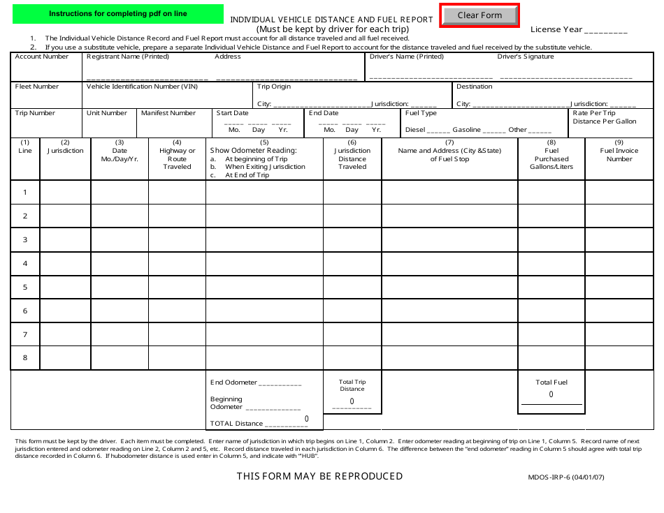 Form MDOSIRP6 Download Fillable PDF or Fill Online