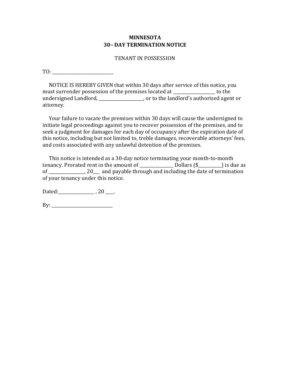 30-day Termination Notice Form - Minnesota, Page 1