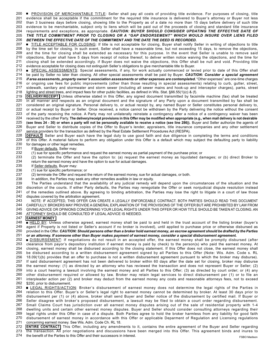 Form WB-11 Residential Offer to Purchase - Chicago Title Insurance Company - Madison, Wisconsin, Page 4