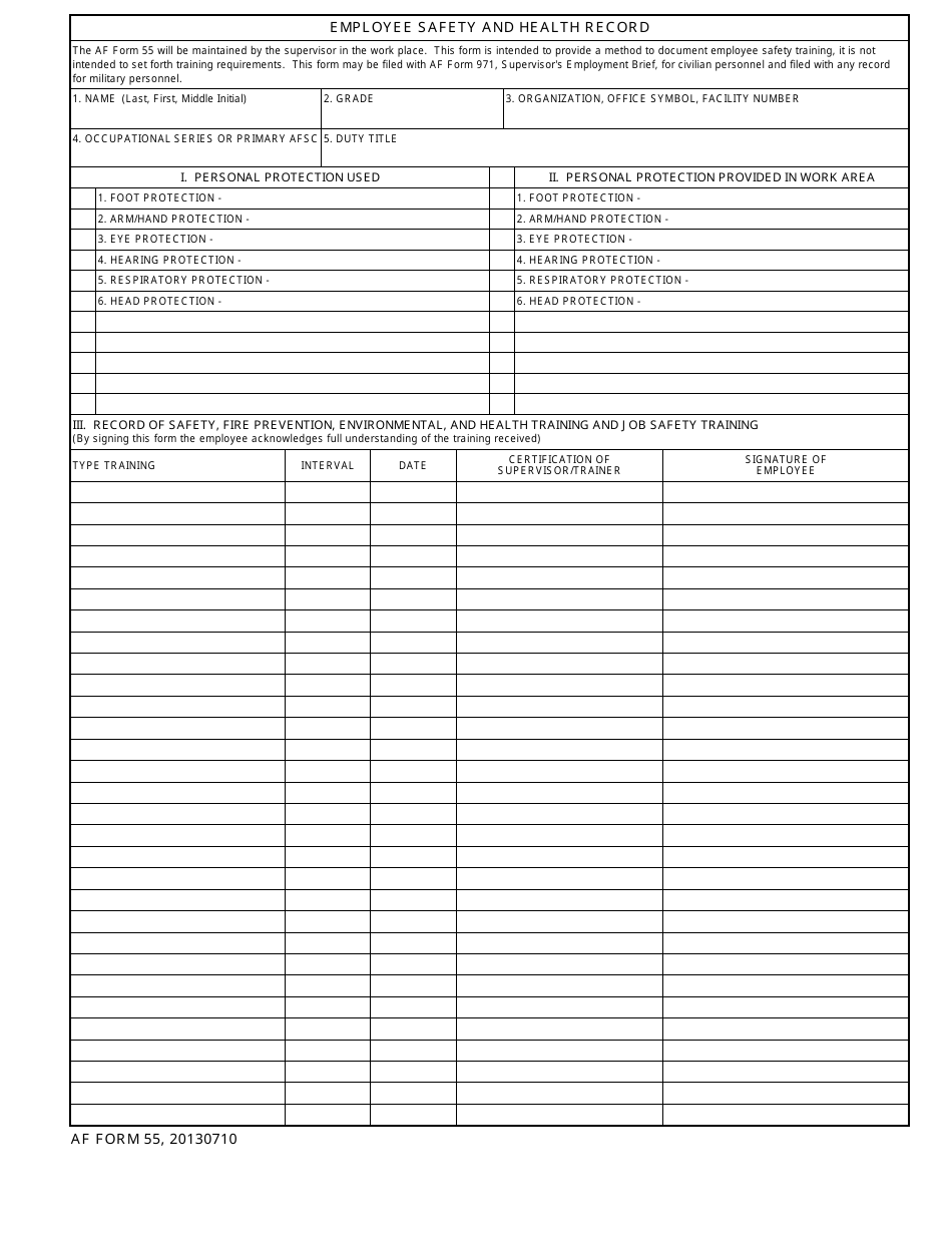 AF Form 55 Employee Safety and Health Record, Page 1