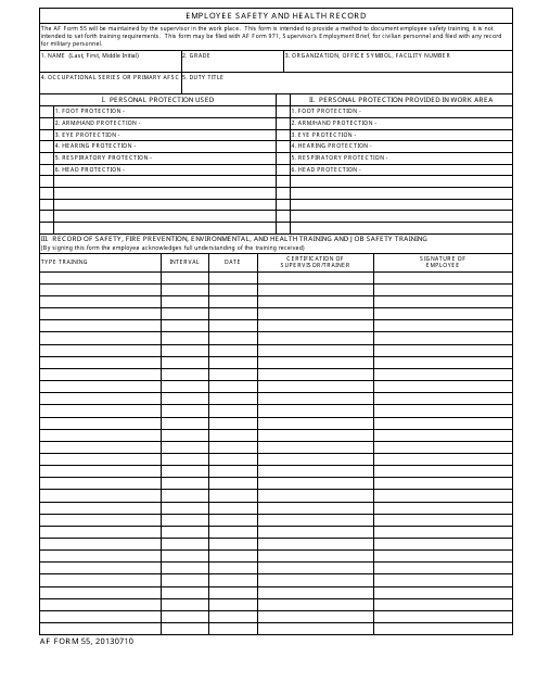 Af Form 55 Download Fillable Pdf Employee Safety And Health Record