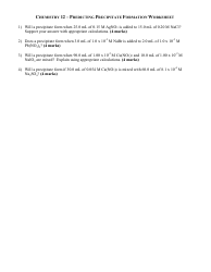 &quot;Chemistry 12 - Predicting Precipitate Formation Worksheet&quot;