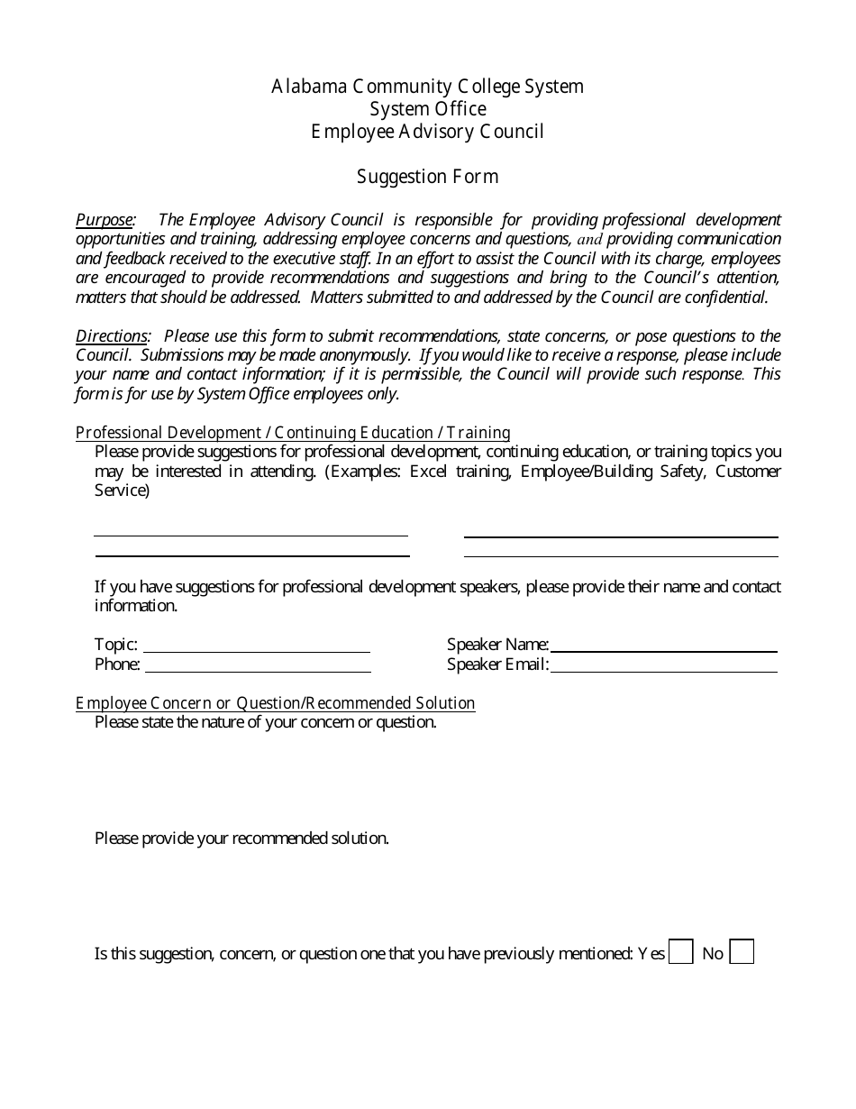 Suggestion Form - Alabama Community College System, Page 1