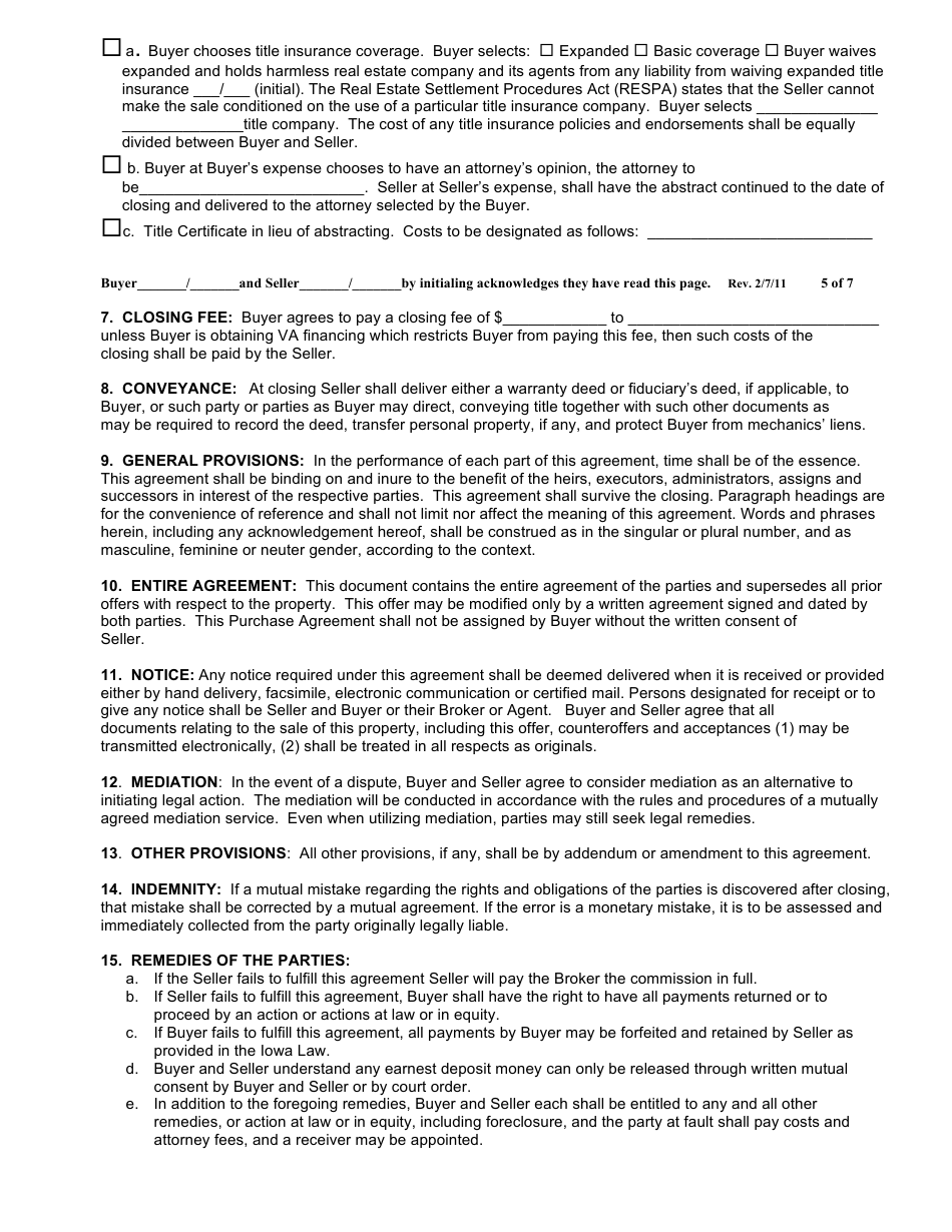 Purchase Agreement Form - Southwest Iowa Association of Realtors - Iowa, Page 6
