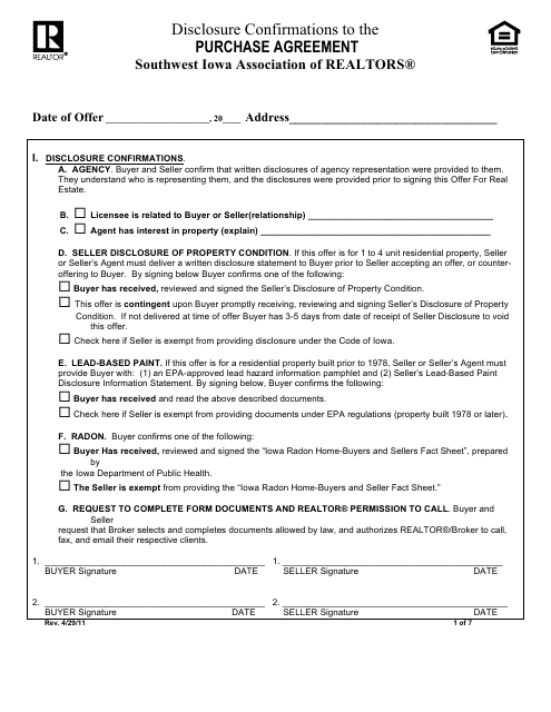 Purchase Agreement Form - Southwest Iowa Association of Realtors - Iowa Download Pdf