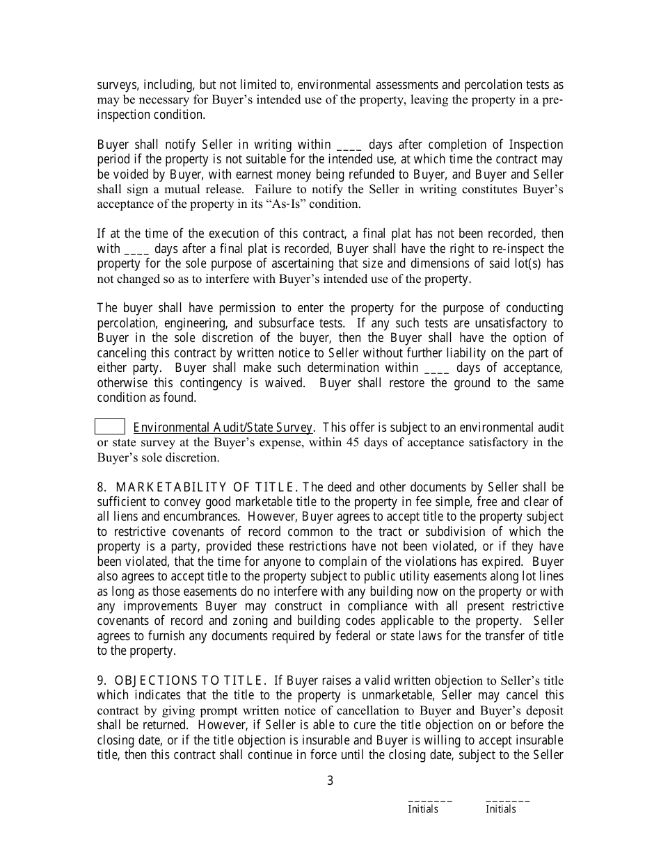 Purchase and Sale Contract for Lots and Vacant Land - Kentucky, Page 3