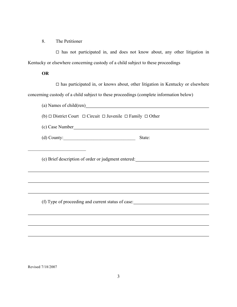 Form 1B Petition for Dissolution of Marriage Form (With Children Under 18) - Kentucky, Page 3