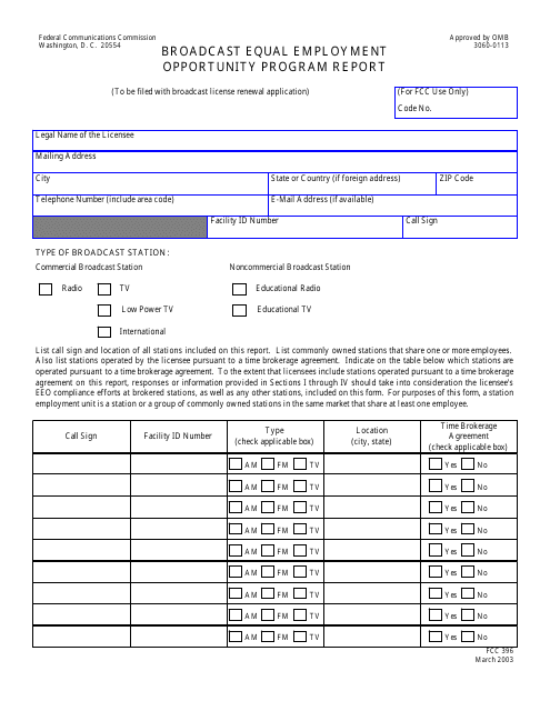 FCC Form 396  Printable Pdf