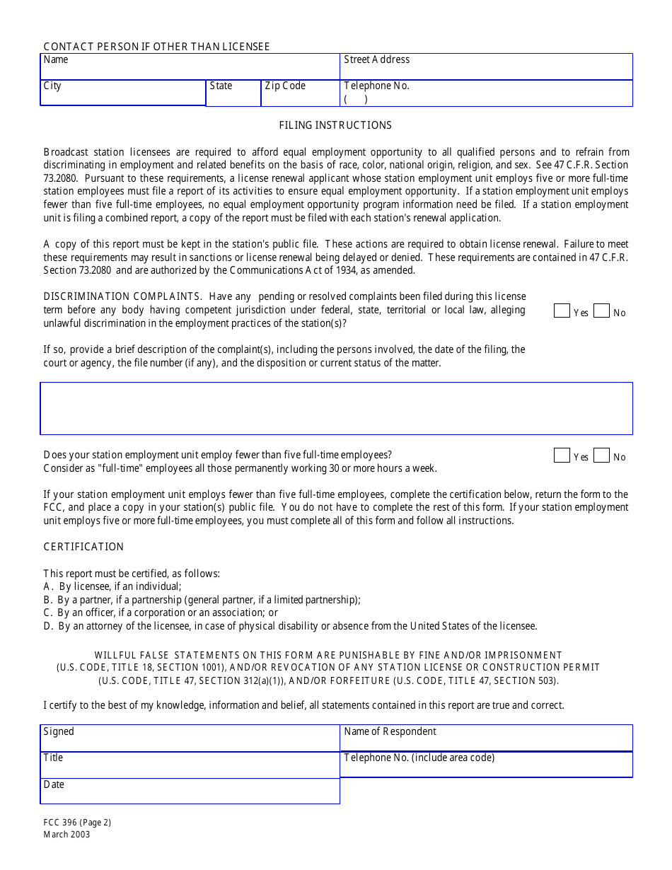 FCC Form 396 Broadcast Equal Employment Opportunity Program Report, Page 2