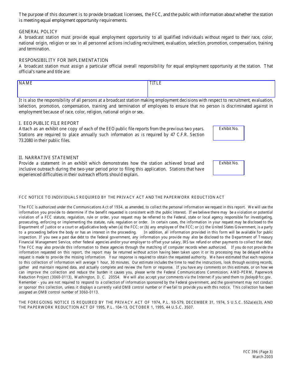FCC Form 396 Broadcast Equal Employment Opportunity Program Report, Page 3