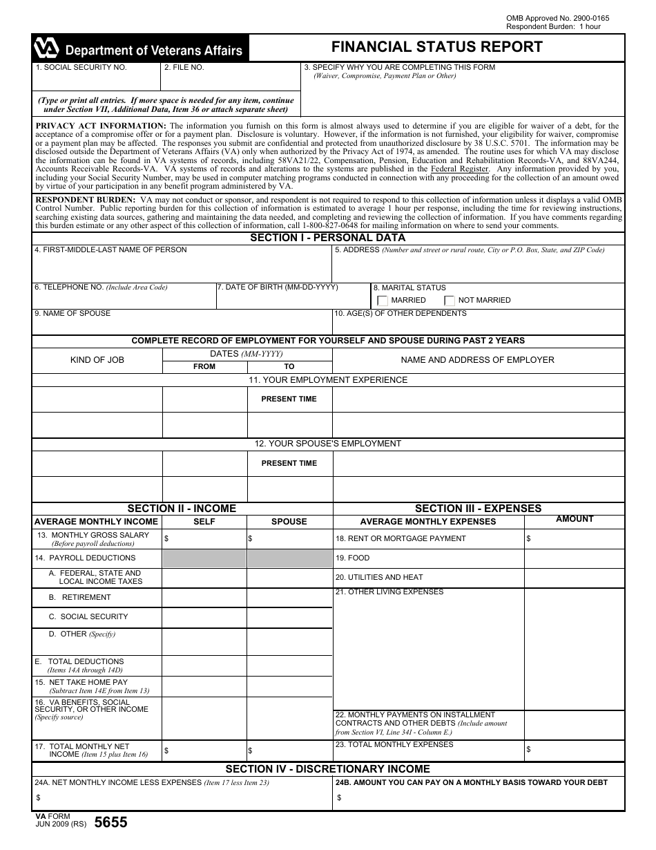 VA Form 5655 Financial Status Report, Page 1