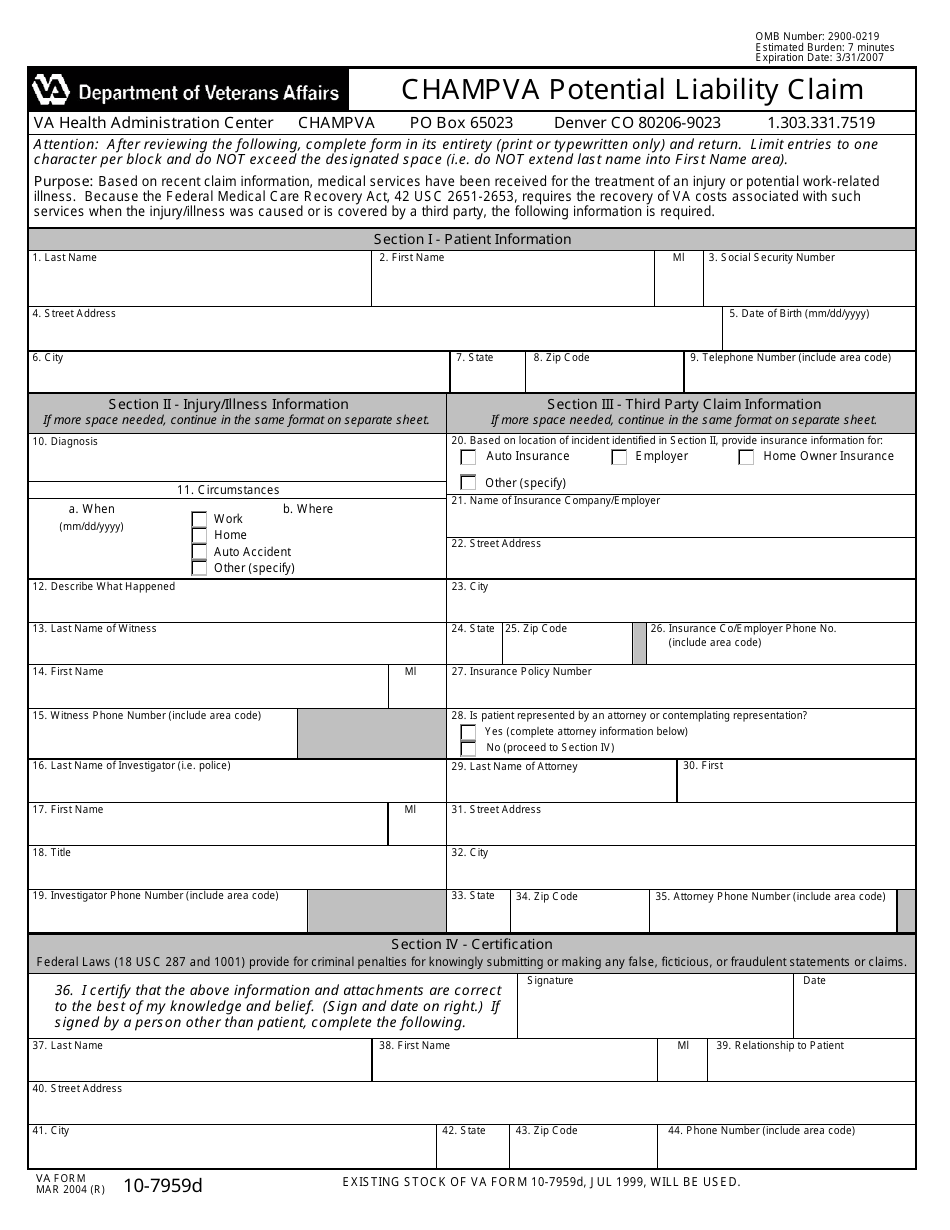 Va Form 10 7959d Download Printable Pdf Or Fill Online Free Nude Porn