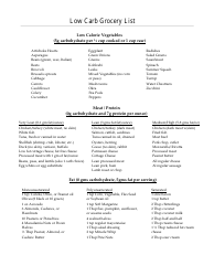 Document preview: Sample Low Carbohydrate Grocery List