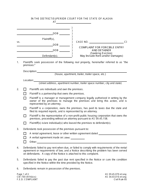 Form CIV-730  Printable Pdf