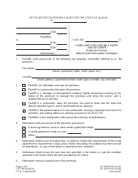Form CIV-730 Complaint for Forcible Entry and Detainer - Alaska