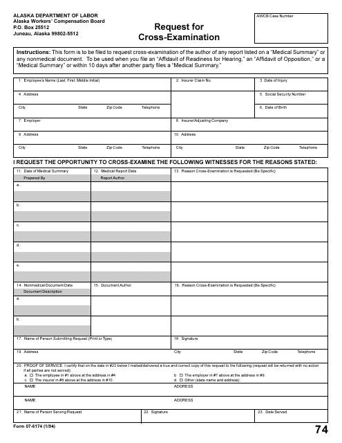 Form 07-6174 Request for Cross-examination - Alaska