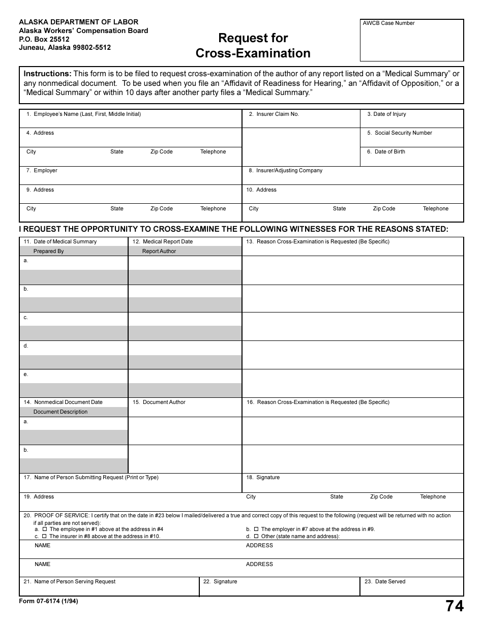 Form 07-6174 Request for Cross-examination - Alaska, Page 1