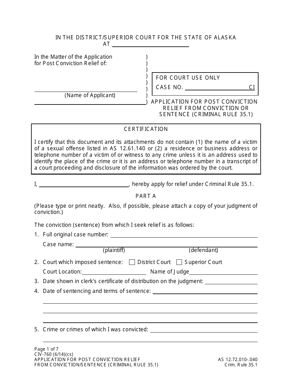 Form CIV-760 Download Printable PDF or Fill Online Application for Post ...