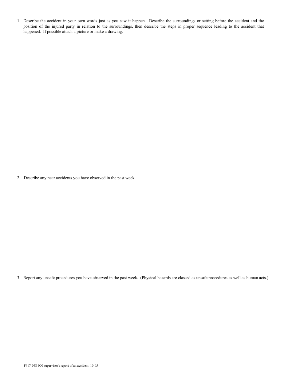 Form F417-048-000 Supervisors Report of an Accident - Washington, Page 2
