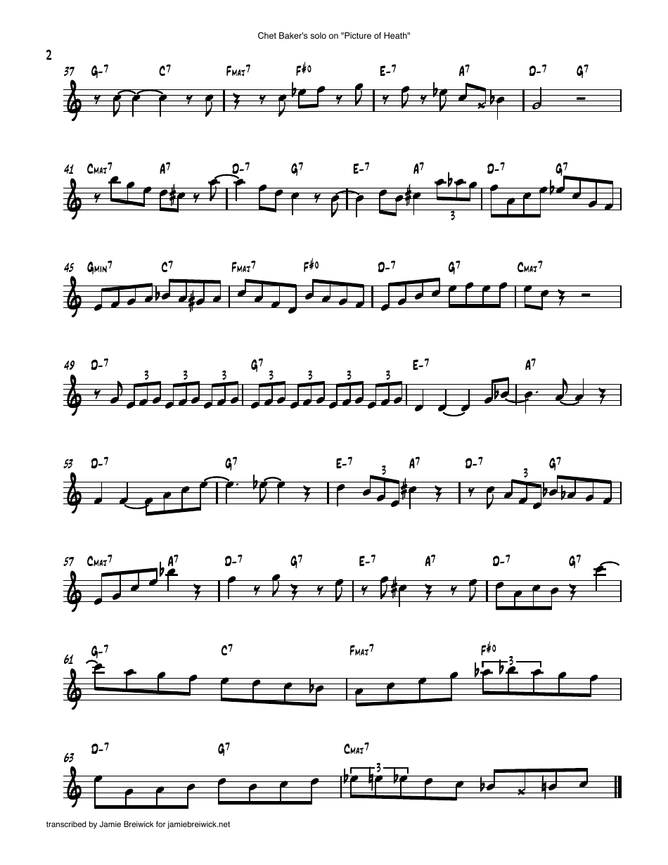 Chet Baker - Picture of Heath Sheet Music and Chords, Page 2