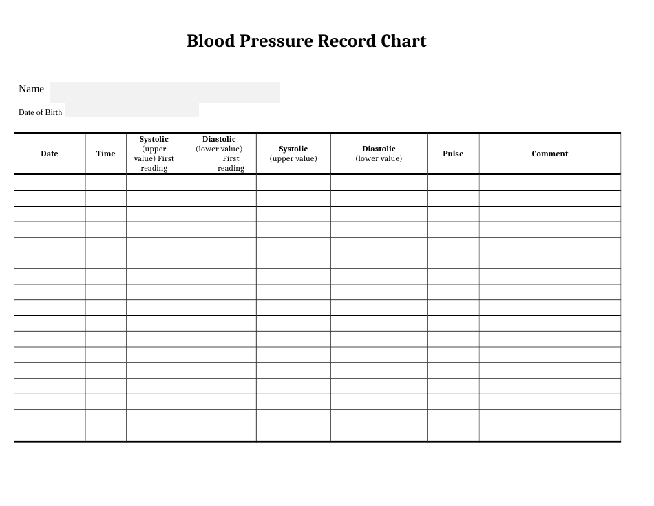Blood Pressure Record Chart, Page 1