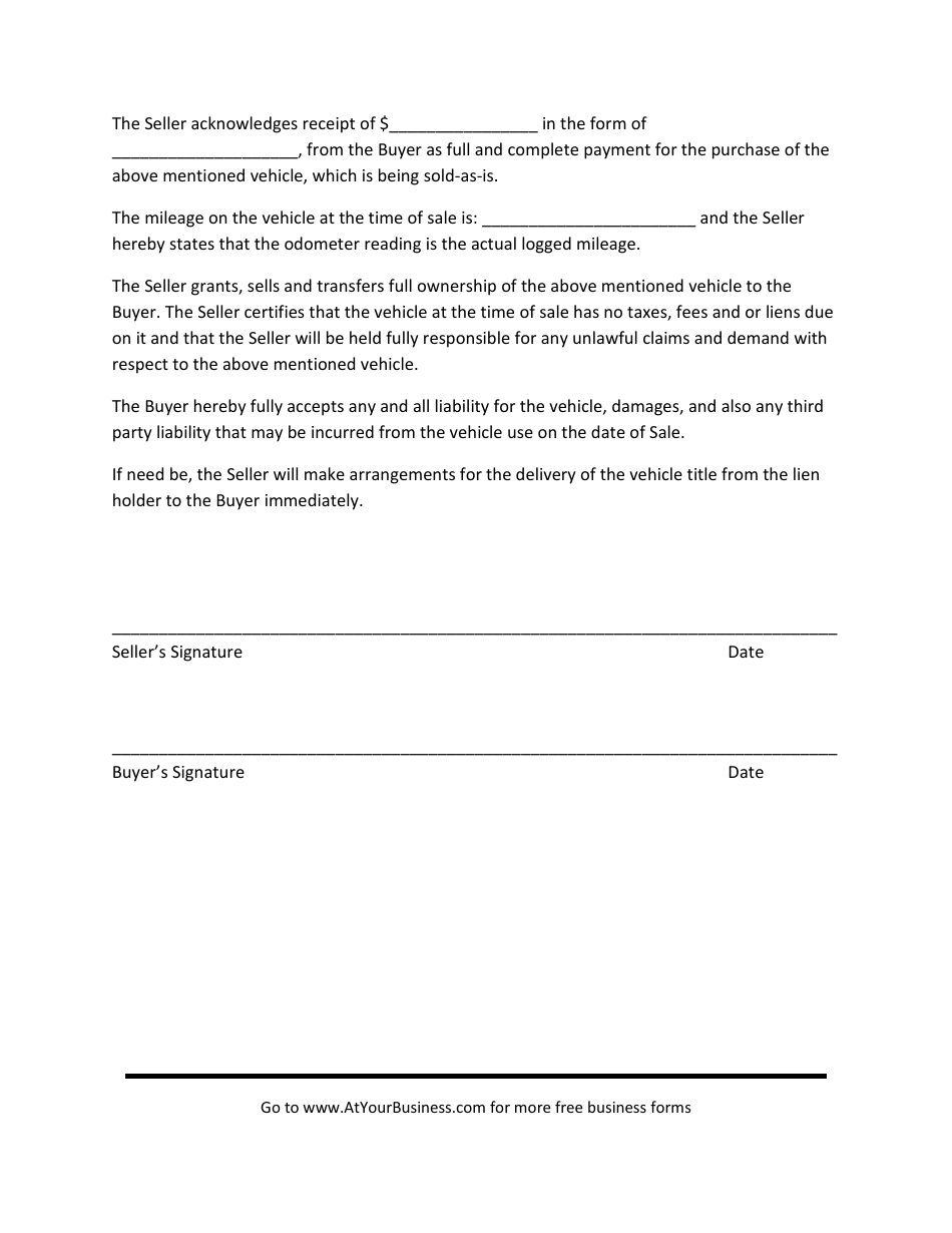 Car Purchase Agreement Template, Page 2