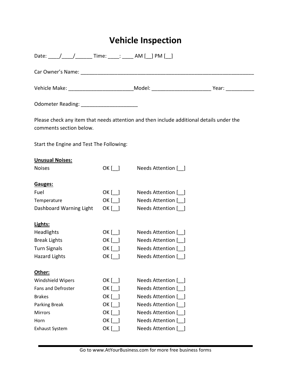 Vehicle Inspection Form, Page 1