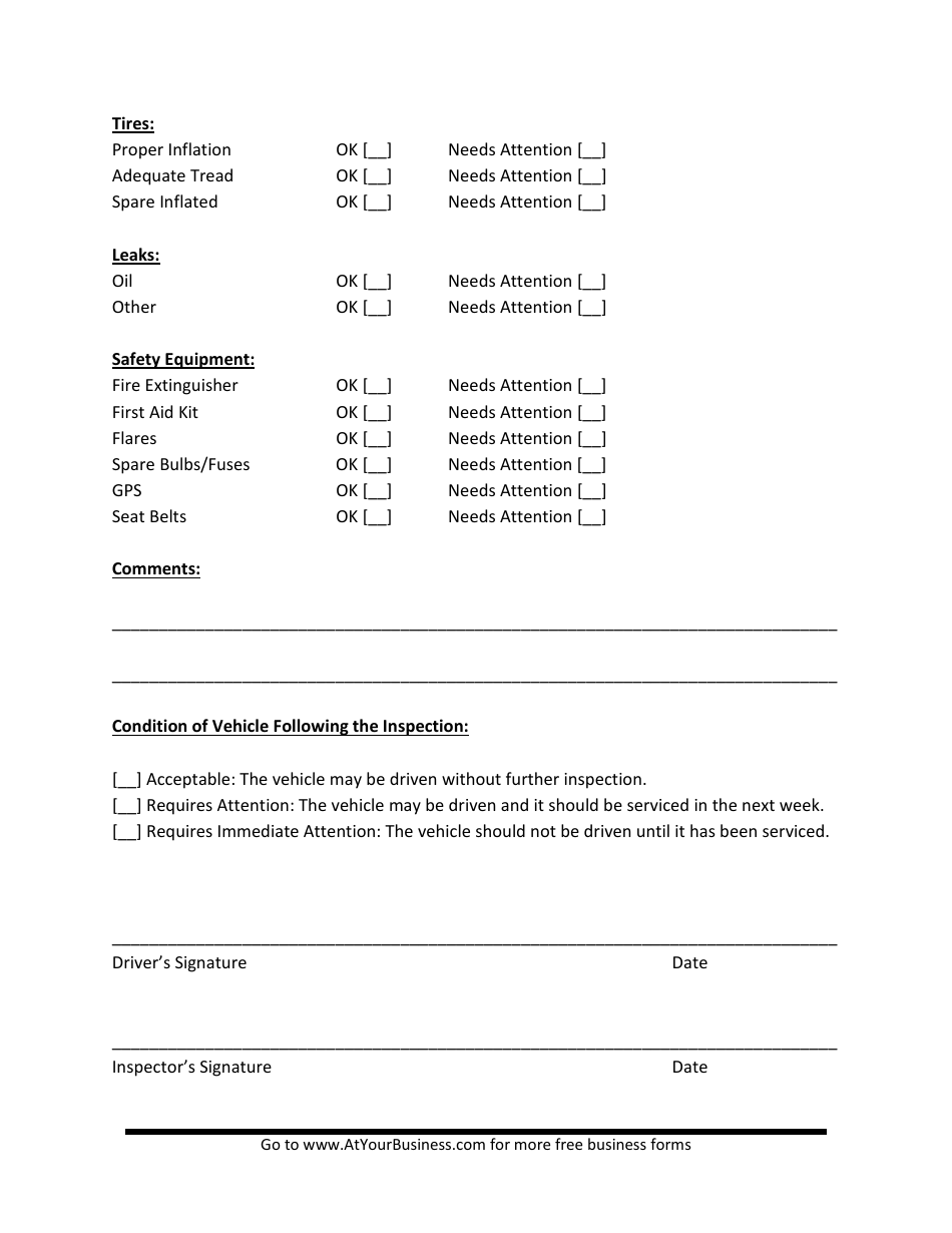 Vehicle Inspection Form, Page 2