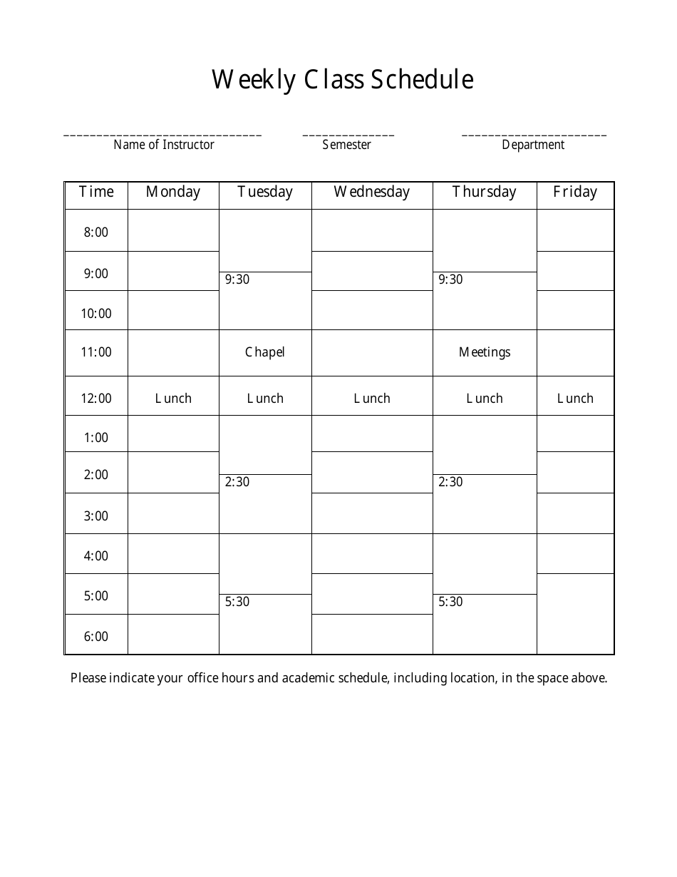 Preview of the Weekly Class Schedule Template
