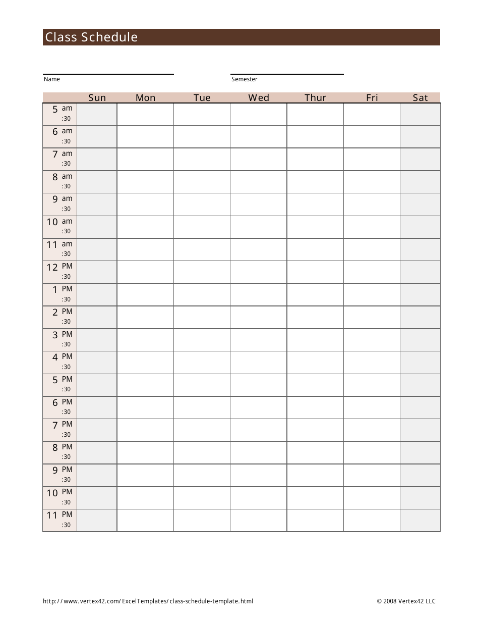 Brown Weekly Class Schedule Template