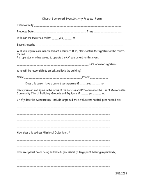 Church Sponsored Event/Activity Proposal Form